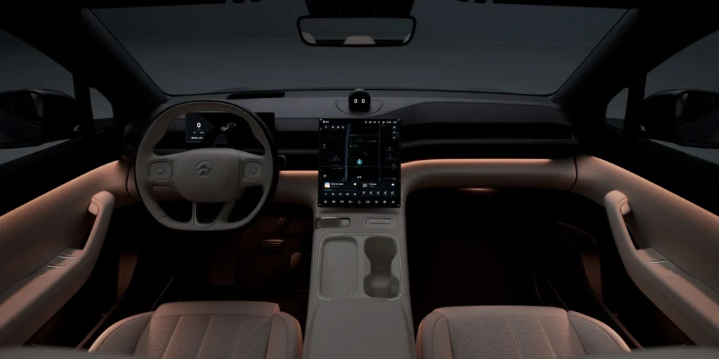 Elegant and high-tech dashboard of the NIO ES6 with advanced digital displays.